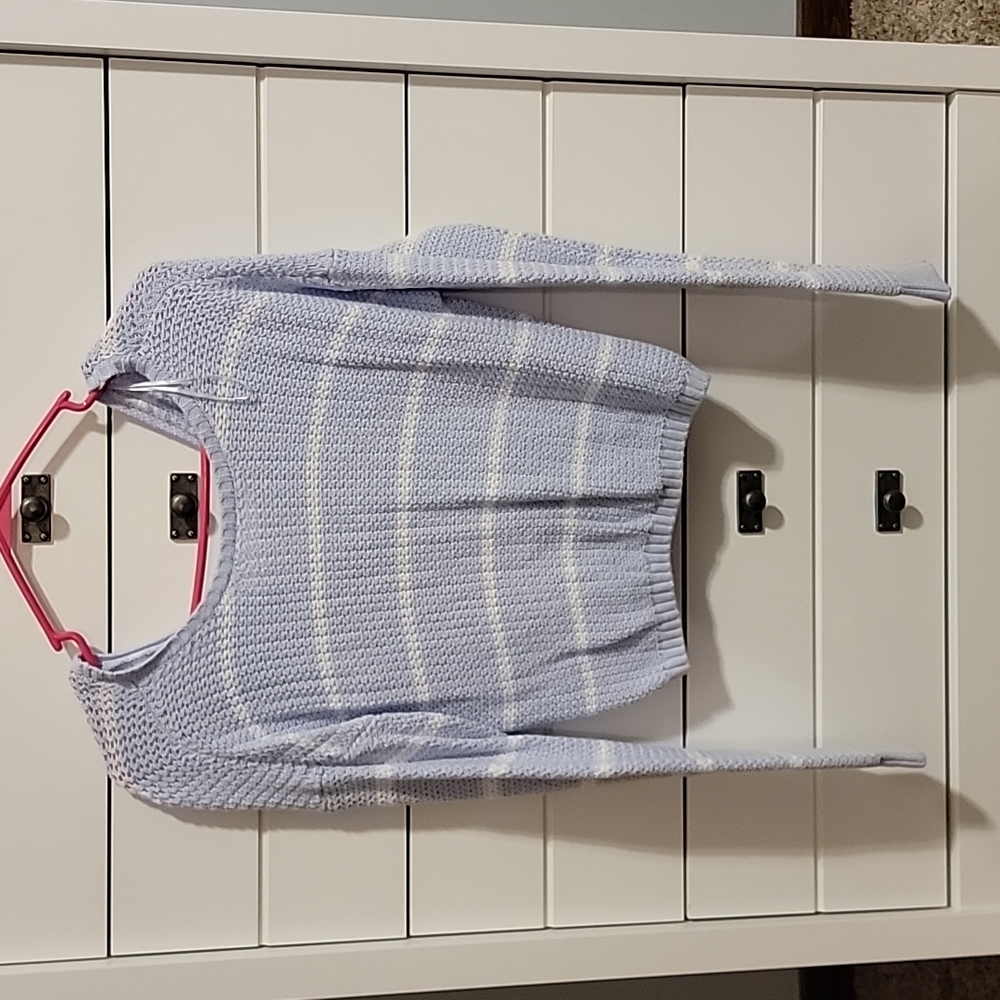 Periwinkle and white crop sweater